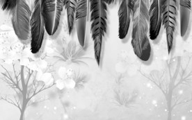 羽毛无框画背景墙 tif分层