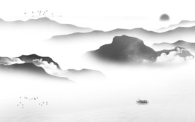 新中式新无框山水画 tif分层