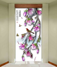 原创玄关高清玉兰花鸟装饰画