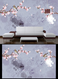 水墨花鸟电视背景墙