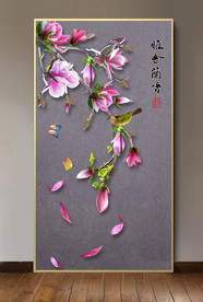 原创玄关高清玉兰装饰画背景墙