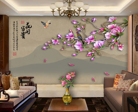 原创高清玉兰花鸟装饰画背景墙