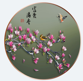 原创高清玉兰花鸟装饰画壁画