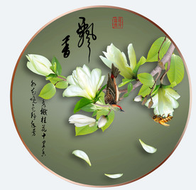 原创玉兰花鸟装饰画壁画