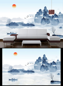 禅意山水电视背景墙