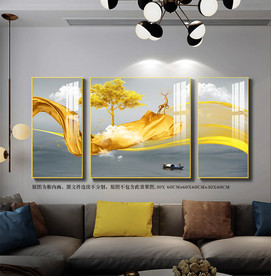 现代轻奢抽象发财树麋鹿晶瓷画