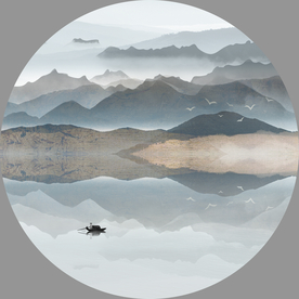 写意山水画 圆形山水画