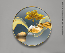 圆形飞鸟山水轻奢晶瓷画