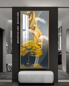 手绘轻奢麋鹿玄关画