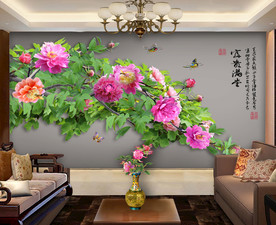 原创牡丹富贵满堂装饰画背景墙