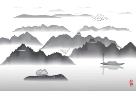 渔船白鹤远山新中式水墨装饰