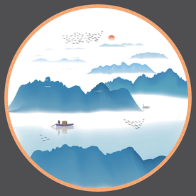 圆形小品意境山水新中式水墨装饰