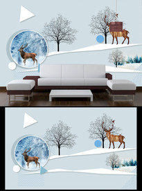 简约麋鹿电视背景墙