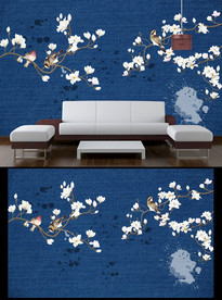 布纹花鸟电视背景墙