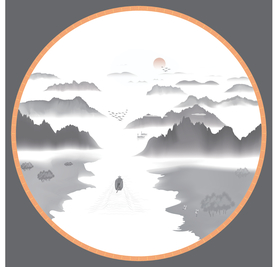 圆形国风意境山水水墨装饰背景图