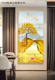 抽象艺术山水麋鹿发财树玄关装饰