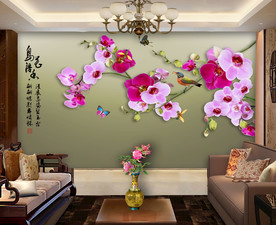 原创蝴蝶花鸟语花香装饰画背景墙