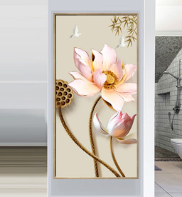 水墨荷花玄关背景墙