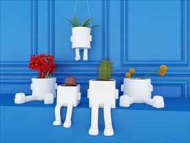 一组卡通花盆多肉植物