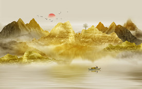 金色水墨山水画