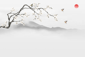 中式山水中式水墨工笔花鸟背景墙