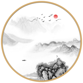 圆形山水画圆形水墨画圆形装饰画