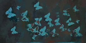 手绘蓝色抽象蝴蝶背景壁画