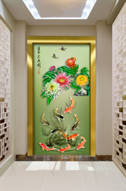原创玄关菊花鲤鱼装饰画壁画