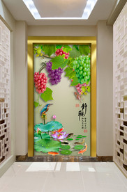 原创玄关葡萄荷花翠鸟装饰画壁画