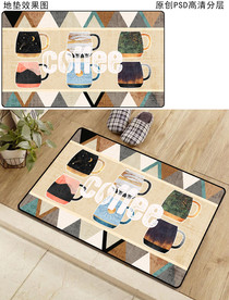 欧式复古咖啡杯厨房地垫