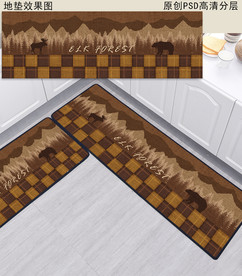 北欧风景复古厨房地垫