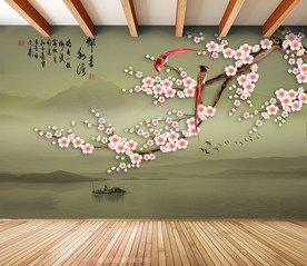 原创手绘梅花喜鹊装饰画背景墙