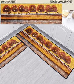 北欧风景复古厨房地垫
