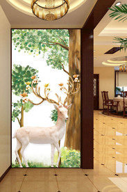 森林麋鹿玄关背景墙