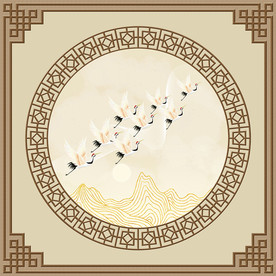 吉祥鹤群新中式天顶壁画