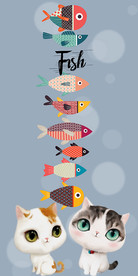 可爱卡通猫咪小鱼装饰画玄关