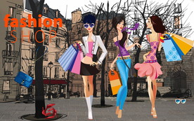 时尚购物街景工装背景墙