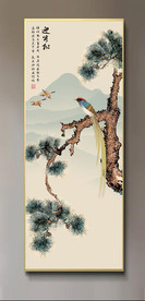 原创玄关迎客松喜鹊装饰画壁画