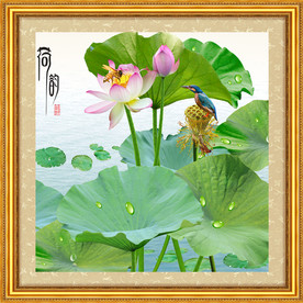 原创高清荷花翠鸟装饰画壁画