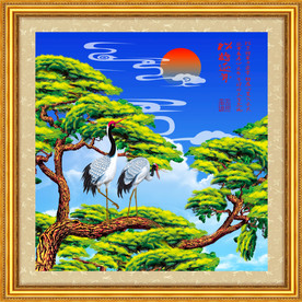 原创迎客松仙鹤装饰画壁画