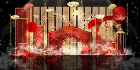 红色红金主题婚礼设计背景