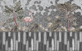 热带植物几何电视背景墙