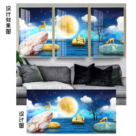 轻奢中式石头三联装饰画