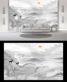 中式山水背景墙