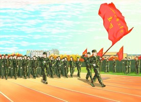 手绘校园军训素材