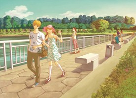 手绘浪漫情侣城市素材封面