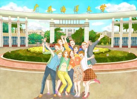 手绘广东海洋大学合影素材美景