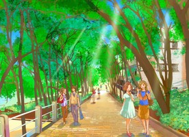 手绘潮州韩师石板路绿化走廊