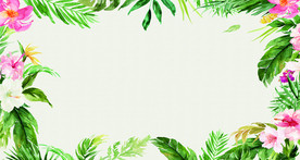 手绘带雨林大叶植物花朵边框背景