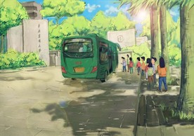 手绘合层高清华东农业学院公交车
